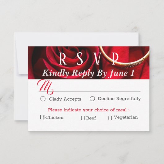 Floral Red Rose met ringbruiloft RSVP Kaartje (Voorkant)