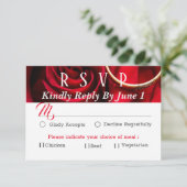 Floral Red Rose met ringbruiloft RSVP Kaartje (Staand voorkant)
