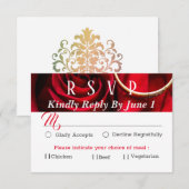 Floral Red Rose met ringbruiloft RSVP Kaartje (Voorkant / Achterkant)