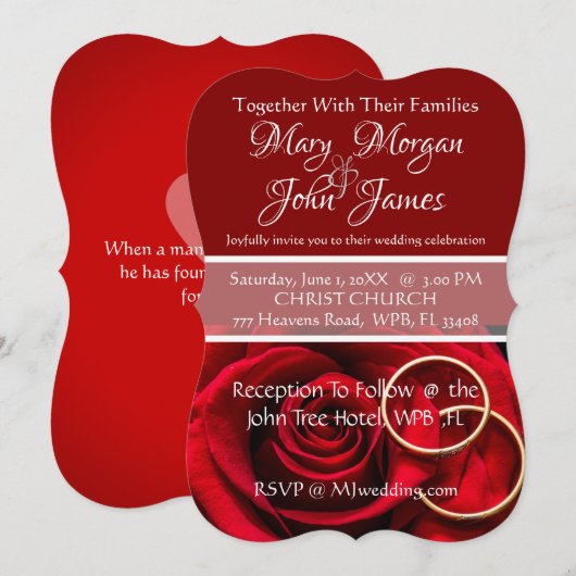 Floral Red Rose met uitnodiging voor het huwelijk (Voorkant / Achterkant)