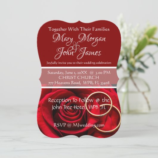 Floral Red Rose met uitnodiging voor het huwelijk (Staand voorkant)