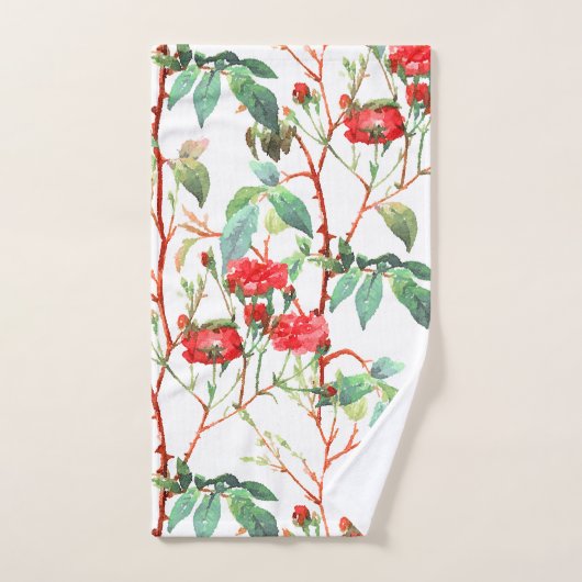 Floral Red Rose Waterverf Wit Bad Handdoek (Handdoek)