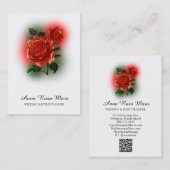 *~* Floral Red ROSE Wedding Event Planner QR code Visitekaartje (Voorkant / Achterkant)