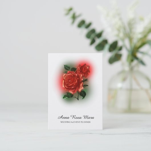 *~* Floral Red ROSE Wedding Event Planner QR code Visitekaartje (Staand voorkant)