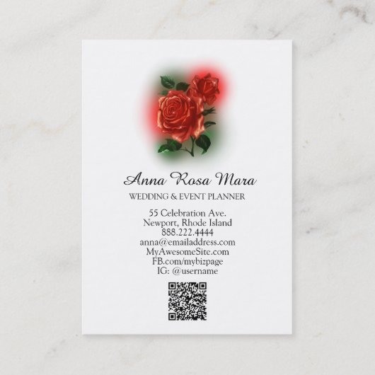 *~* Floral Red ROSE Wedding Event Planner QR code Visitekaartje (Achterkant)