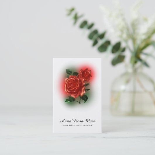 *~* Floral Red ROSE Wedding Event Planner QR code Visitekaartje (Staand voorkant)