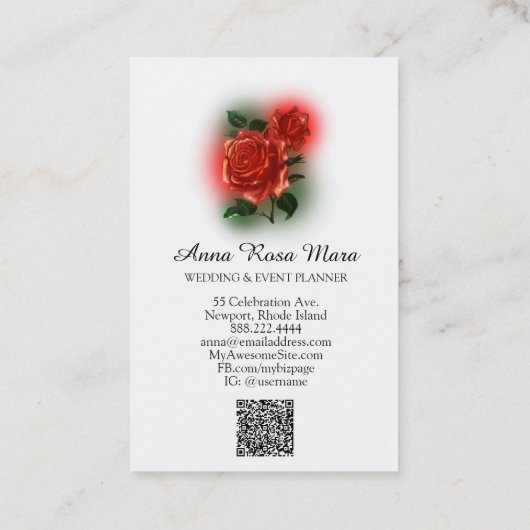 *~* Floral Red ROSE Wedding Event Planner QR code Visitekaartje (Achterkant)