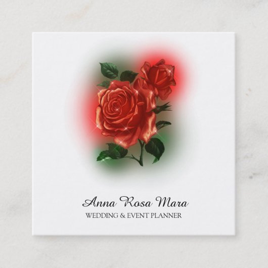 *~* Floral Red ROSE Wedding Planner Elegant QR Vierkante Visitekaartje (Voorkant)