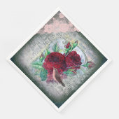 Floral Red Roses Finch Bird Ephemera Servet (Hoek)