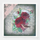 Floral Red Roses Finch Bird Ephemera Servet (Voorkant)