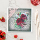 Floral Red Roses Finch Bird Ephemera Servet (Insitu)
