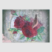 Floral Red Roses Finch Bird Ephemera Tissuepapier (Voorkant)