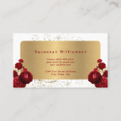 Floral Red Roses Gold  Visitekaartje (Achterkant)