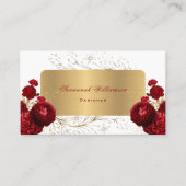 Floral Red Roses Gold  Visitekaartje (Voorkant)