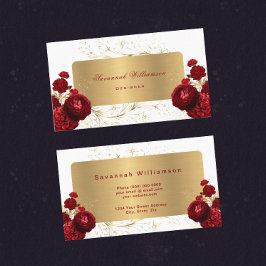Floral Red Roses Gold  Visitekaartje