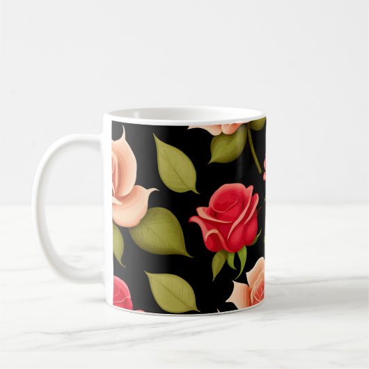 Floral Red Roses Koffiemok (Links)