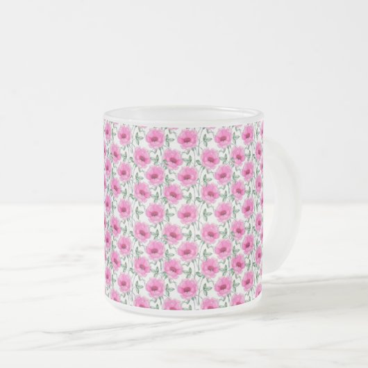 Floral Red Roses Pattern-5550 Matglas Koffiemok (Voorkant rechts)