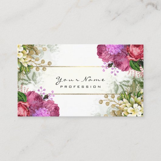 Floral Red Roses roze groen goud voor de evenement Visitekaartje (Voorkant)