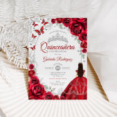 Floral Red Silver Quinceanera Kaart