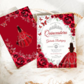 Floral Red Silver Quinceanera Kaart