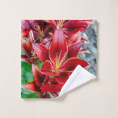 Floral Red Stargazer Lily Bad Handdoek (Wasdoekje)