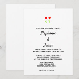 Floral Red Tulips Flower Abstract Cute Wedding Kaart