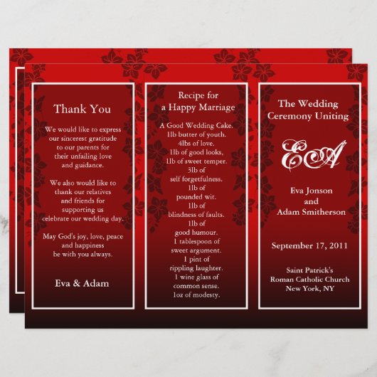 Floral Red van de omslag van het Programma van de (Voorkant / Achterkant)