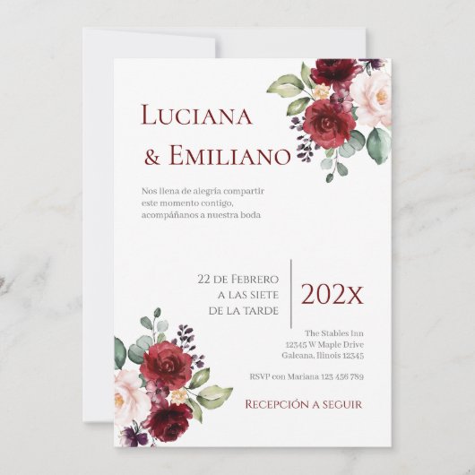 Floral Red Wedding Invitation Kaart (Voorkant)