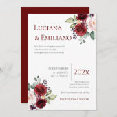 Floral Red Wedding Invitation Kaart (Voorkant / Achterkant)