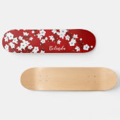 Floral Red White Cherry Blossom Monogram Persoonlijk Skateboard (Horizontaal)
