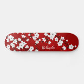 Floral Red White Cherry Blossom Monogram Persoonlijk Skateboard (Horizontaal)