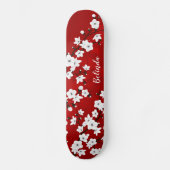 Floral Red White Cherry Blossom Monogram Persoonlijk Skateboard (Voorkant)