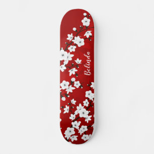 Floral Red White Cherry Blossom Monogram Persoonlijk Skateboard