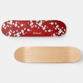 Floral Red White Cherry Blossom Monogram Persoonlijk Skateboard (Horizontaal)