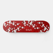 Floral Red White Cherry Blossom Monogram Persoonlijk Skateboard (Horizontaal)