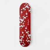 Floral Red White Cherry Blossom Monogram Persoonlijk Skateboard (Voorkant)