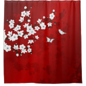 Floral Red White Cherry Blossom Oriental Douchegordijn (Voorkant)