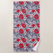 Floral Red White en Blue Botanical Poppies Strandlaken (Voorkant)