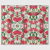 Floral Red White Flowers Waterverf Garden Pattern Cadeaupapier (Vlak)