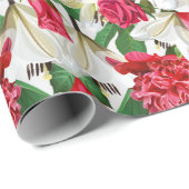 Floral Red White Flowers Waterverf Garden Pattern Cadeaupapier (Rol Hoek)