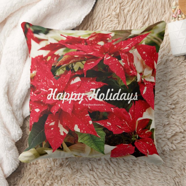Floral Red White Poinsettias Leaves Kussen (Deken)
