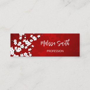Floral Red White Silver Cherry Blossom Mini Visitekaartje
