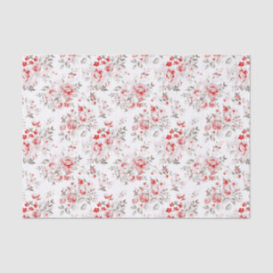 Floral Red Winter Rozen Pattern Tissuepapier