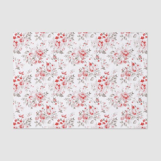Floral Red Winter Rozen Pattern Tissuepapier (Voorkant)