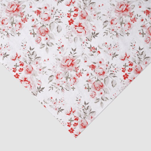 Floral Red Winter Rozen Pattern Tissuepapier (Detail)