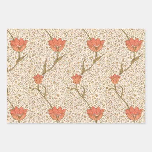 Floral Red Yellow Pink Tulips Morris Pattern Inpakpapier Vel (Voorkant 3)