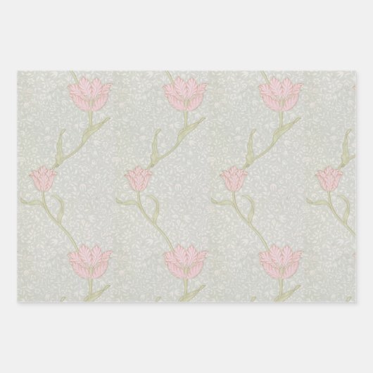 Floral Red Yellow Pink Tulips Morris Pattern Inpakpapier Vel (Voorkant)