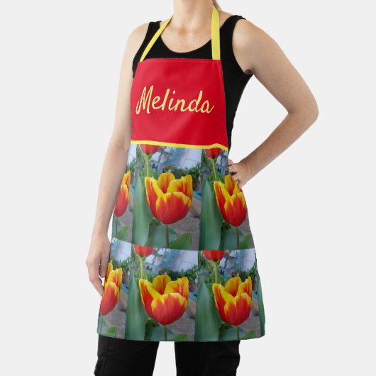 Floral Red Yellow Tulip Flower Womans Apron Schort (Insitu)