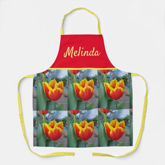 Floral Red Yellow Tulip Flower Womans Apron Schort (Voorkant)