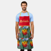 Floral Red Yellow Tulip Flower Womans Apron Schort (Gedragen)